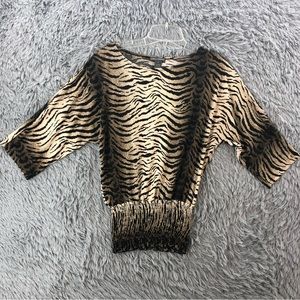 Isabella Rodriguez Blouse Womens Small Tiger Print Gathered Waist Top